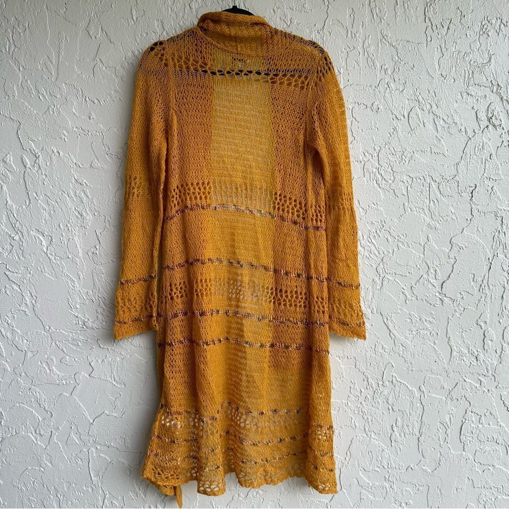 LUCKY BRAND Cardigan Women Small Longline Duster Knit Crochet Boho Wool - Picture 4 of 8